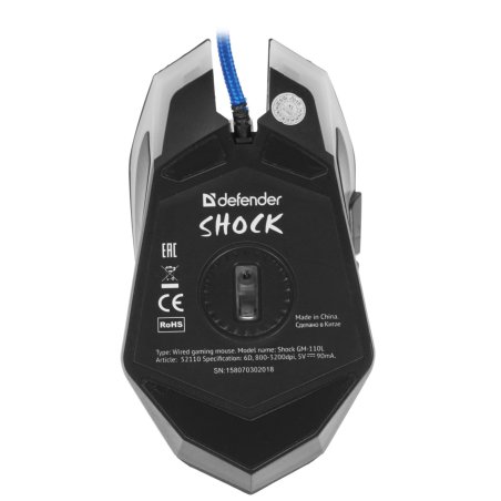 Мышь проводная Defender Shock GM-110L черный, 3200 dpi, USB, кнопки - 6