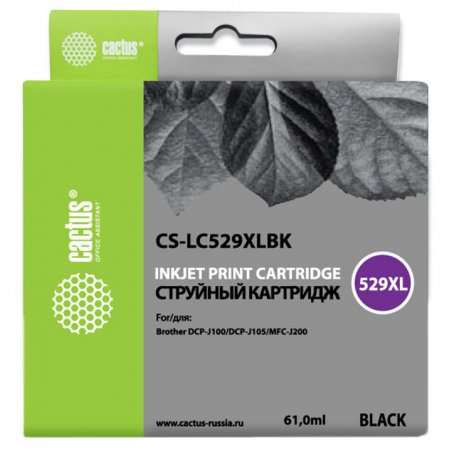Картридж струйный Cactus CS-LC529XLBK черный (61 мл) для Brother DCP-J100/J105/J200