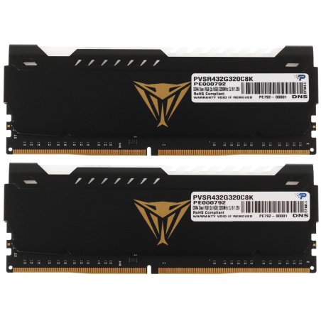 Оперативная память Patriot Viper Steel, DDR4, 32Gb (2x16Gb), 3200MHz, CL18, DIMM, с радиатором, RGb, черный
