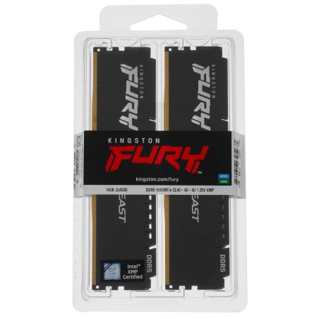 Оперативная память Kingston Fury Beast, DDR5, 16Gb (2x8Gb), 5600MHz, CL40, DIMM, с радиаторами, черный