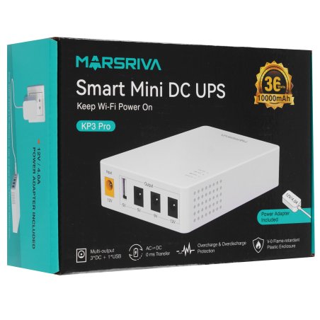 Мини ИБП. Вход DC 12V/2.0A; независимый выход 12V, 9V, 5V DC, с USB 5V/2.1A, MARSRIVA