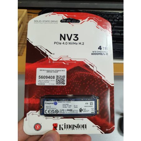 Накопитель SSD Kingston NV3, 2000Gb, M.2 2280, PCIe 4.0 x4, NVMe, R/W 6000/5000