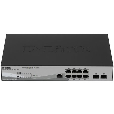 Коммутатор управляемый D-Link DGS-1210-10P/ME 2 уровня с 8 портами 10/100/1000Base-T с поддержкой PoE и 2 портами 1000Base-X SFP