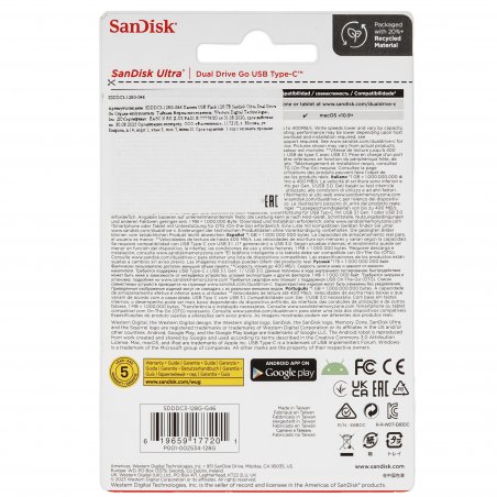 Флешка USB Sandisk 128Gb Ultra Dual Go SDDDC3-128G-G46 USB3.1 черный
