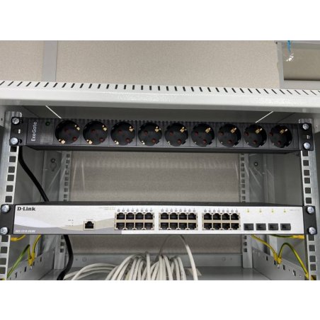 Блок розеток горизонтальный ExeGate ServerPro PDU-19H903 Al-9S-EU2, 19", 1U, Алюминий, 9 Schuko, кабель с евровилкой VDE-250V-16A-3*1.5мм2, 2 метра, черный