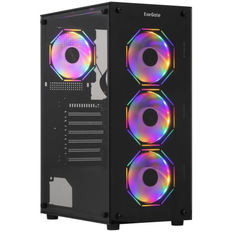 Компьютерный корпус Miditower ExeGate i3 BASE (ATX, без БП, с окном, 1*USB+1*USB 3.0, аудио, 4 вент. 12см с RGb подсветкой)