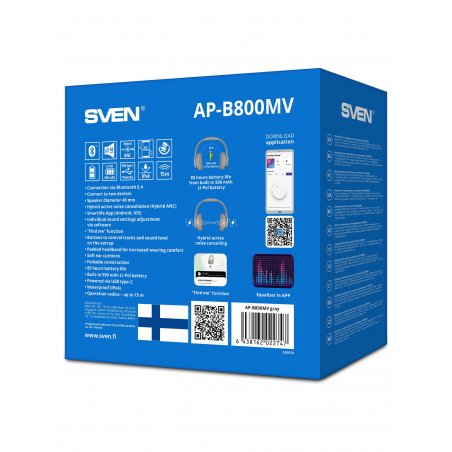 Беспроводные/проводные наушники Sven AP-B800MV черный, полноразмерные, Bluetooth + Jack 3.5 мм, складная конструкция, до 15 ч