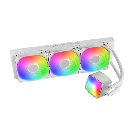 Система жидкостного охлаждения Water Cooling System Geometric Future Eskimo Pro 360 (240W, 360мм, ARGb, белый/ Fans: 3x120мм, 80.81CFM, 34.2dBA, 2000RPM/ Pump height 54мм, 3200RPM, Rad thickness 27мм/ S: 1851, 1700, 1200, 115X, 2011, 2066, AM5, AM4)