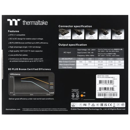 Блок питания Thermaltake Smart BX3 Pro SE 650W, 650Вт, 80+ Bronze, 120мм, немодульный, черный
