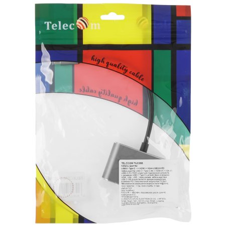 Кабель-концентратор USB3.1 TypeCm -->HDMI+USB3.0+PD+VGA Alum Grey 4K@30Hz, Telecom<TUC055>