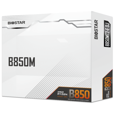 Материнская плата Biostar B850MT2-E DJ, AM5, AMD B850, 2xDDR5, 2xSATA, 2xM.2, 1xPCIe 4.0 x16, 1xPCIe 4.0 x4, 1xDP, 1xHDMI, 1x2.5Gb LAN, Wi-Fi 6E, Bluetooth 5.3, 1xUSB-C 10Gbps, 4xUSB-A 5Gbps, 2xUSB-A 2.0, 3x3.5 мм, 7.1, mATX