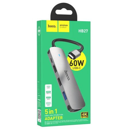Разветвитель USB-C Hoco HB27 4порт. серый