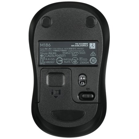 Мышь беспроводная Logitech M186 черный/красный, 1000 dpi, радиоканал, USB, кнопки - 3