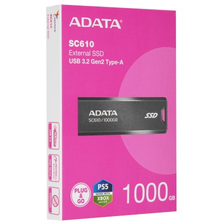 Внешний SSD ADATA SC610, 1TB, USB 3.2 Gen 2 Type-A, R/W 550/500, черный