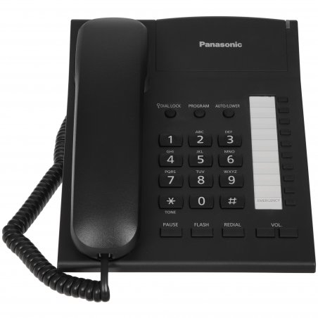 Телефон проводной Panasonic KX-TS2382RUB черный индикатор вызова,повторный набор последнего номера,4 уровня громкости звонка