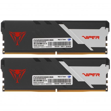 Оперативная память Patriot Viper Venom, DDR5, 32GB (2x16GB), 5600MHz, CL36, DIMM, с радиатором, черный