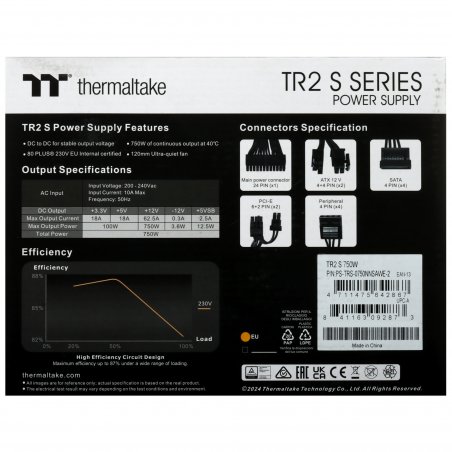 Блок питания Thermaltake ATX TR2 S, 750Вт, 80 PLUS WHITE, 120мм, черный
