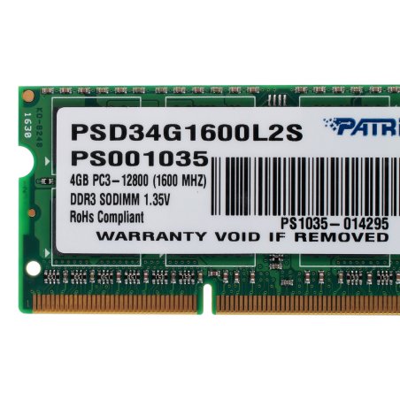 Оперативная память Patriot, DDR3L, 4GB (1x4 GB), 1600 MHz, CL11, SO-DIMM