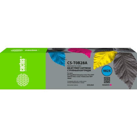 Картридж струйный Cactus CS-T0B28A (982X) пурпурный (223 мл) для HP PageWide 765dn/780 Enterprise Color