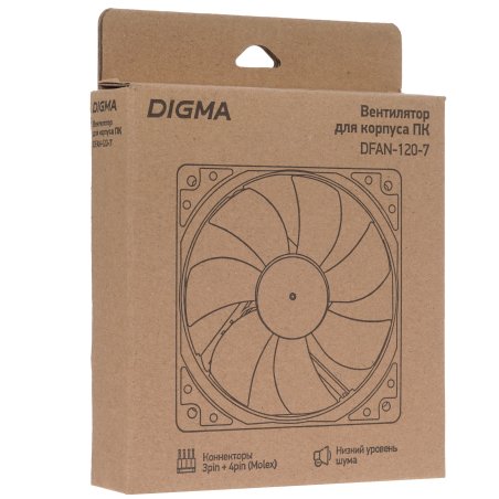 Вентилятор для корпуса Digma DFAN-120-7 черный, 120 мм, 1200 об/мин, 23 дБ, 4 pin