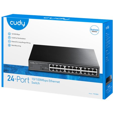 Коммутатор 24-Port 10/100 Mbps Switch, 24 10/100 Mbps RJ45 Ports, Switch/VLAN/Extend working mode DIP switch, Rack-mountable Steel Case, Power Saving, Plug & Play, Rack-Mount kits included