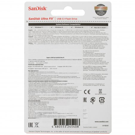 Флешка USB Sandisk 64Gb ULTRA FIT SDCZ430-064G-G46 USB3.1 черный