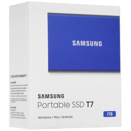 Внешний SSD Samsung T7, 1TB, USB 3.2 Gen 2 Type-C, R/W 1050/1000, синий