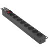 Блок розеток горизонтальный ExeGate ServerPro PDU-19H803 Al-8S-EU2-SW, 19", 1U, Алюминий, 8 Schuko, кабель с евровилкой VDE-250V-16A-3*1.5мм2, 2 метра, выкл. с подсветкой, черный