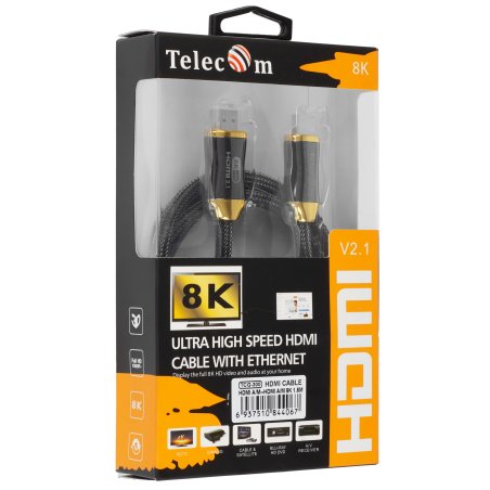 Кабель HDMI 19M/M,ver. 2.1, 8K@60 Hz 1.5m метал разъемы, нейлоновая оплетка Telecom <TCG300-1.5M> Кабель HDMI 19M/M,ver. 2.1, 8K@60 Hz 1.5m метал разъемы, нейлоновая оплетка Telecom