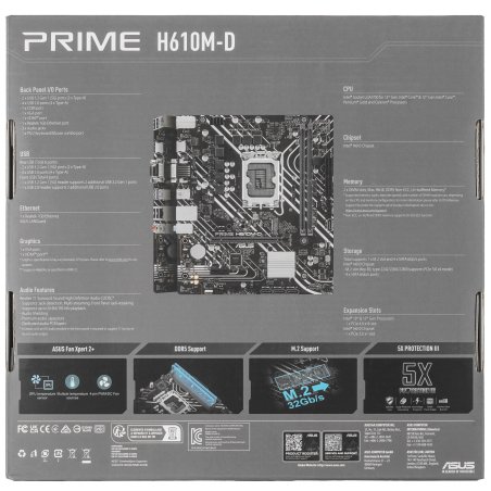 Материнская плата ASUS PRIME H610M-D D4, LGA 1700, Intel H610, 2xDDR4, 4xSATA, 1xM.2, 1xPCIe 4.0 x16, 1xPCI, 1xHDMI, 1xVGA, 1x 1Gb LAN, 2xUSB-A 2.0, 2xUSB-A 3.2 Gen 1, 3x3.5 мм, 7.1, mATX