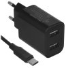 Сетевое зарядное устройство Cablexpert MP3A-PC-37 USB 2 порта, 2.4A, черный + кабель 1м Type-C