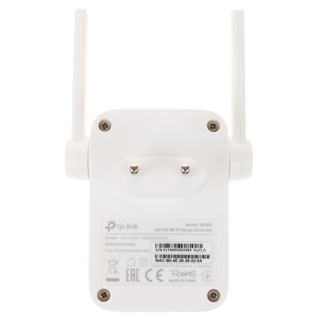 Усилитель TP-Link Wi-Fi AC750 Wi-Fi Range Extender, Wall Plugged,433Mbps at 5GHz + 300Mbps at 2.4GHz, 802.11ac/a/b/g/n, 1 10/100M LAN, WPS button, 2 fixed antennas поставляется без кабеля RJ-45