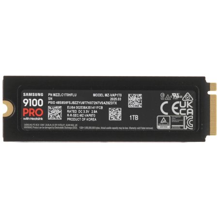 Накопитель SSD 1Tb Samsung 9100 PRO, M.2, PCI-E 5.0 x4, TLC 3D NAND R/W - 14800/13400 Mb/s с радиатором