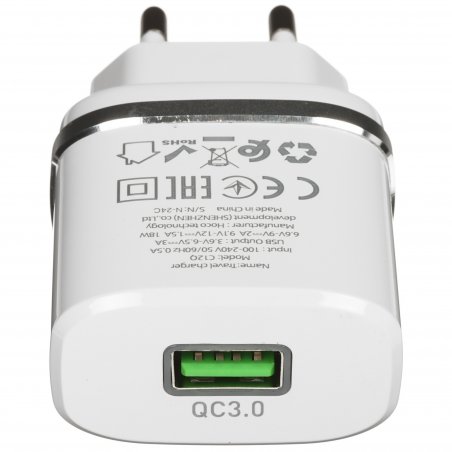 Сетевое зарядное устройство + Кабель Micro HOCO HC-16286 C12Q/1m/QC 3.0/1 USB/Выход: 5V_9V_12V, 18W, белый