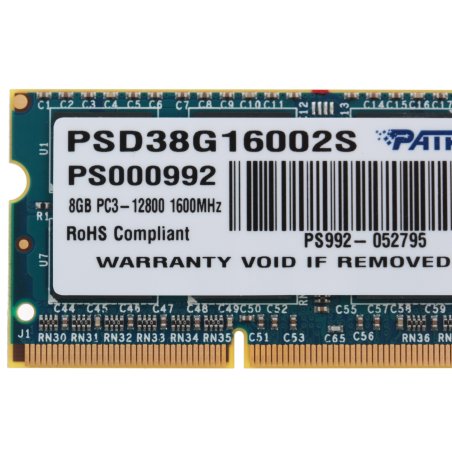 Оперативная память Patriot, DDR3, 8Gb (1x8 GB), 1600 MHz, CL11, SO-DIMM