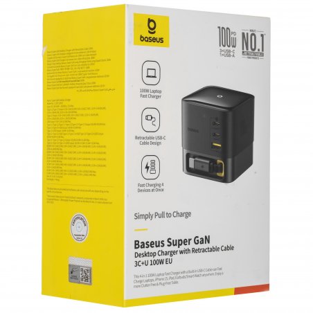 Сетевое зарядное устройство Baseus EnerCore CJ11 Fast Charger with Retractable Cable 3C 67W EU Cosmic Black, E0121E00