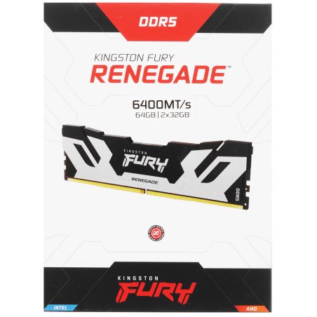 Оперативная память Kingston Fury Renegade, DDR5, 64Gb (2x32Gb), 6400MHz, CL32, DIMM, радиатор, серебристый/черный