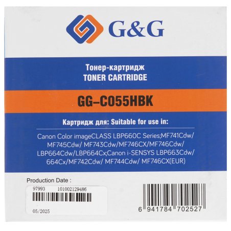 Картридж лазерный G&G GG-C055HBK черный (7600стр.) для Canon LBP663Cdw/LBP664Cx/MF746Cx/MF742Cdw/MF744Cdw