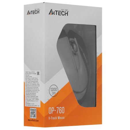 Мышь проводная A4Tech OP-760 черный, 1200 dpi, USB, кнопки - 3