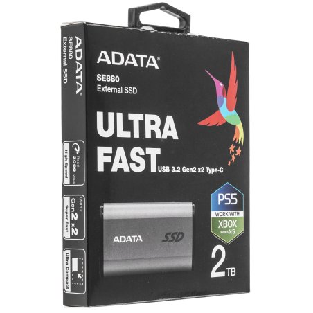 Внешний SSD ADATA Elite SE880, 2TB, USB 3.2 Gen 2x2 Type-C, R/W 2000/2000, серый