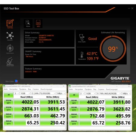 Накопитель SSD Gigabyte 4000E (G440E500G), 500Gb, PCIe 4.0 x4, M.2 2280, NVMe, R/W 3600/3000