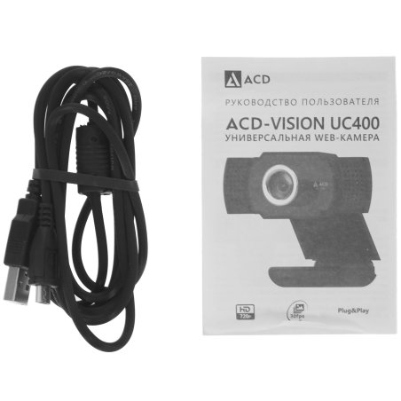 Веб-камера ACD-Vision UC400 CMOS 1.3МПикс, 1280x720p, 30к/с, микрофон встр., USB 2.0, шторка объектива, универс. крепление, черный корп.