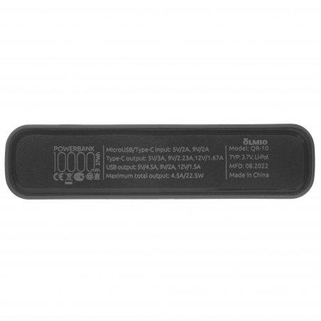 Портативный аккумулятор OLMIO QR-10, 10000mAh, 22.5W, QuickCharge3.0/PowerDelivery, LCD, серый