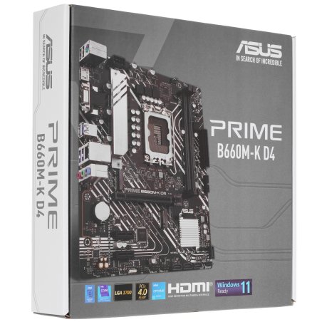 Материнская плата ASUS PRIME B660M-K D4, Socket LGA 1700, Intel B660, 2xDDR4, 4xSATA, 2xM.2, 1xPCIe 4.0 x16, 2xPCIe x1, 1xHDMI, 1xVGA, 1x 1Gb LAN, 4xUSB-A 3.2 Gen 1, 2xUSB-A 2.0, 3x3.5 мм, 7.1, mATX