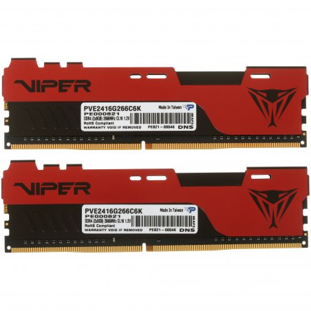 Оперативная память Patriot Viper Elite II, DDR4, 16GB (2x8 GB), 2666 MHz, CL16, DIMM, радиатор, красный