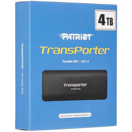 Внешний SSD Patriot Transporter, 4TB, USB 3.2 Gen 2 Type-A/Type-C, R/W 1000/1000, черный