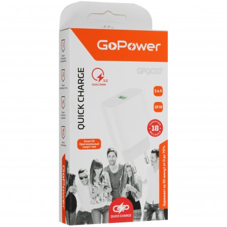 Сетевое зарядное устройство GoPower GPQC07 1USB 18W QC3.0 белый