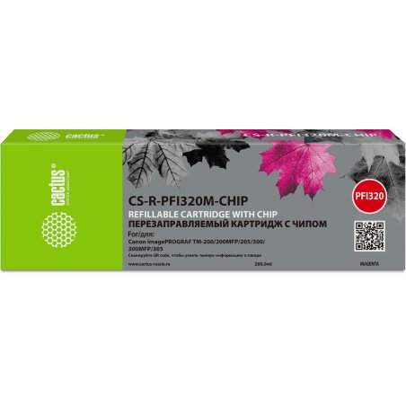 Картридж струйный Cactus CS-R-PFI320M-CHIP PFI-320M пурпурный (260мл) для Canon imagePROGRAF TM-200/200MFP/205/300/300MFP/305/250/255/350/355 с чипом