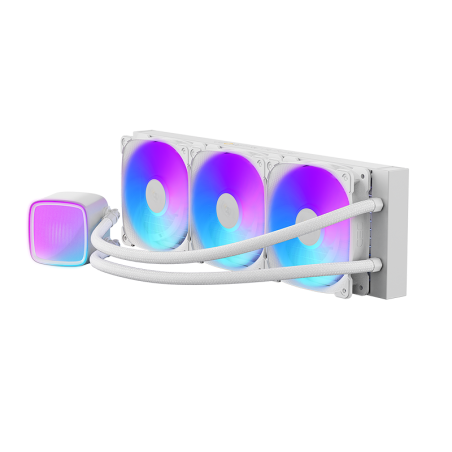 Система жидкостного охлаждения Water Cooling System Geometric Future Eskimo Pro 360 (240W, 360мм, ARGb, белый/ Fans: 3x120мм, 80.81CFM, 34.2dBA, 2000RPM/ Pump height 54мм, 3200RPM, Rad thickness 27мм/ S: 1851, 1700, 1200, 115X, 2011, 2066, AM5, AM4)