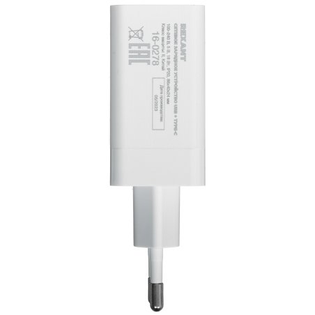 Сетевое зарядное устройство Rexant Type-C + USB 3.0 с Quick charge, белый